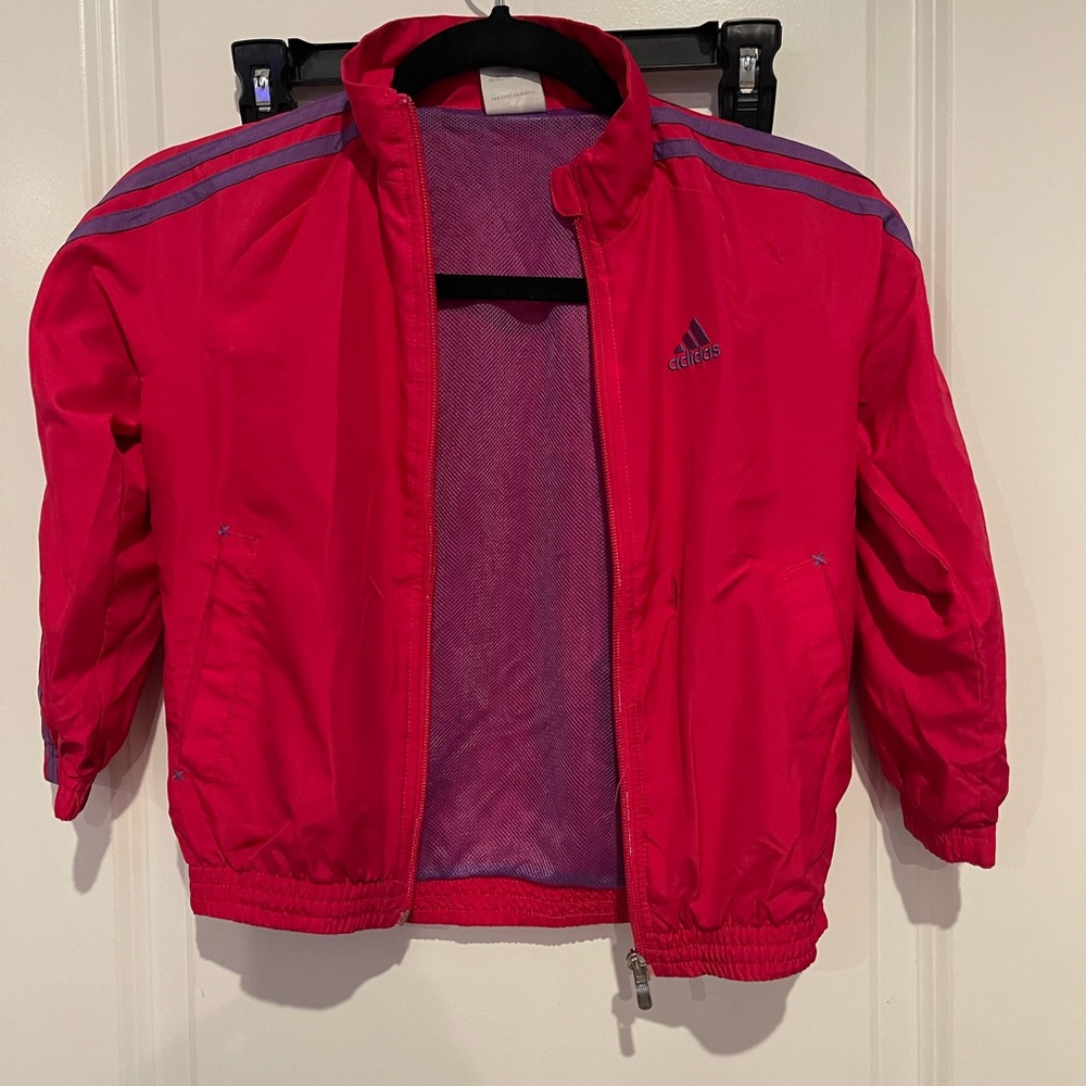 adidas Kids Bright Pink Zip Track Jacket with Purple Stripes